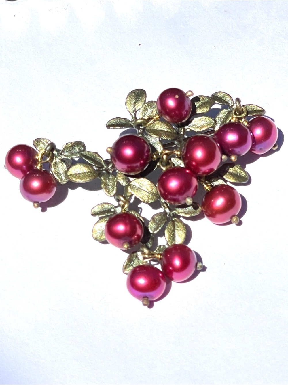 Michael Michaud Cranberry Cluster Brooch 2” Handcrafted Bronze Pearl